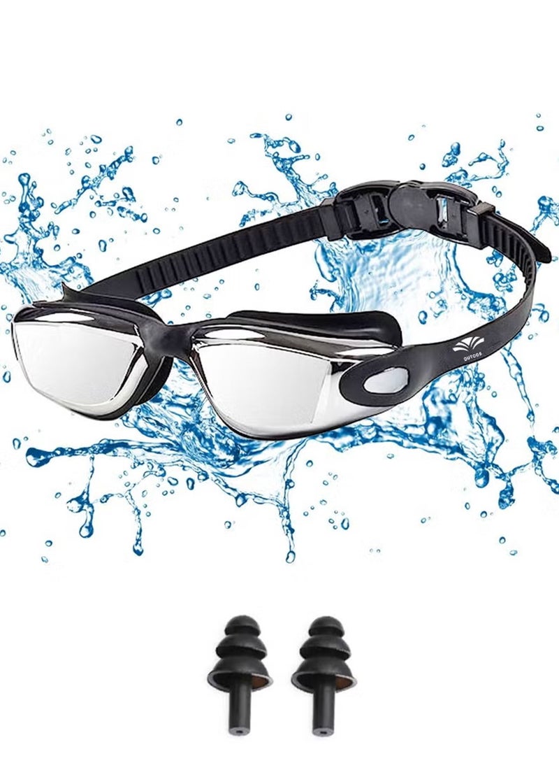 روك بو قبعة السباحة Rock Pow ، قبعة السباحة لشعر طويل ومضادة للضباب وحماية من الأشعة فوق البنفسجية للأطفال البالغين مع مشبك الأنف مجموعات سدادات الأذن - Image 2