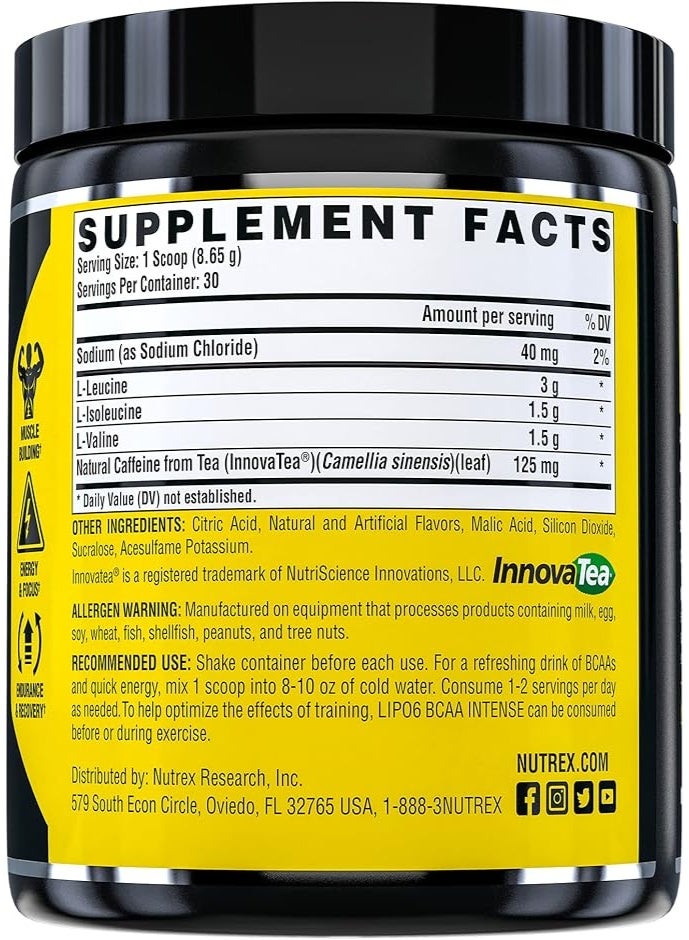 Nutrex Research Lipo 6 BCAA Intense Amino+Energy, Watermelon Flavor - 30 Servings - Image 2