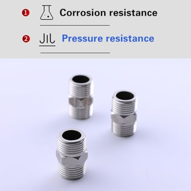 موسع خرطوم الدش - 3 قطع من الفولاذ المقاوم للصدأ موصل سداسية أنبوب الحلمة BSP 1/2 بوصة X BSP 1/2 بوصة للاستحمام والحمام والمركبات الترفيهية - Image 4