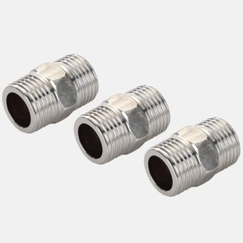 موسع خرطوم الدش - 3 قطع من الفولاذ المقاوم للصدأ موصل سداسية أنبوب الحلمة BSP 1/2 بوصة X BSP 1/2 بوصة للاستحمام والحمام والمركبات الترفيهية - Image 1