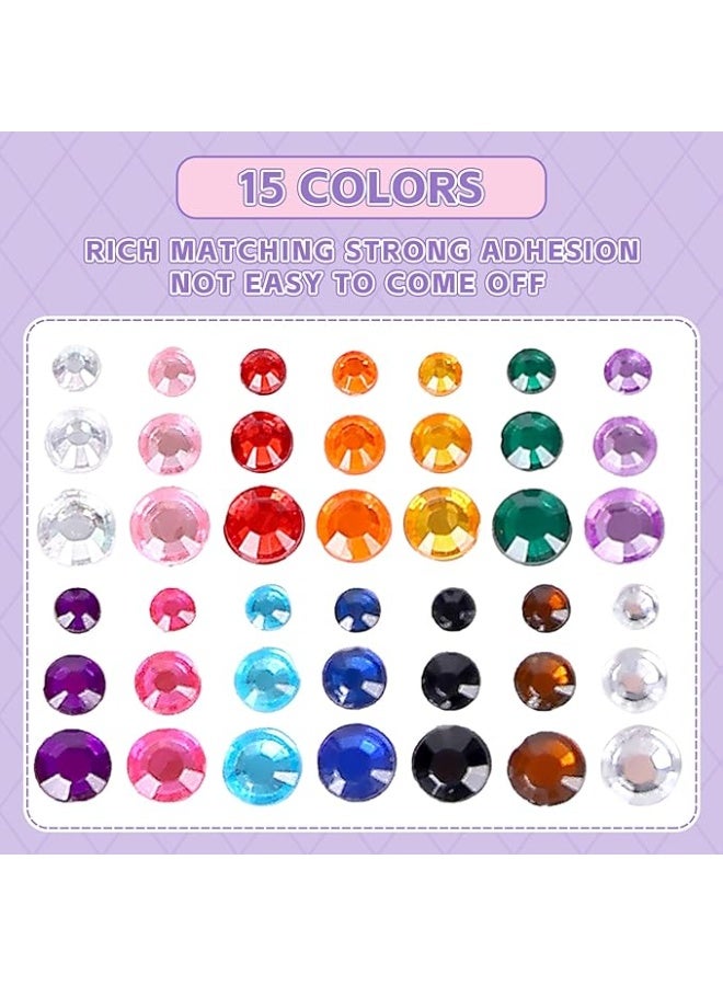 1800 PCS Self Adhesive Rhinestone Stickers,Gem Sticker for Face,Hair, Craft,Clothes,Shoes,DIY,3 mm to 5 mm Multicolored Diamond Stickers for Body Art 15 Colors 3 Sizes - Image 3