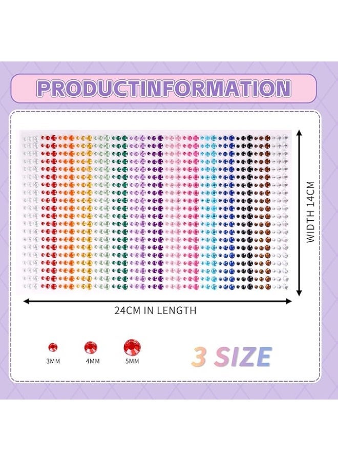1800 PCS Self Adhesive Rhinestone Stickers,Gem Sticker for Face,Hair, Craft,Clothes,Shoes,DIY,3 mm to 5 mm Multicolored Diamond Stickers for Body Art 15 Colors 3 Sizes - Image 2
