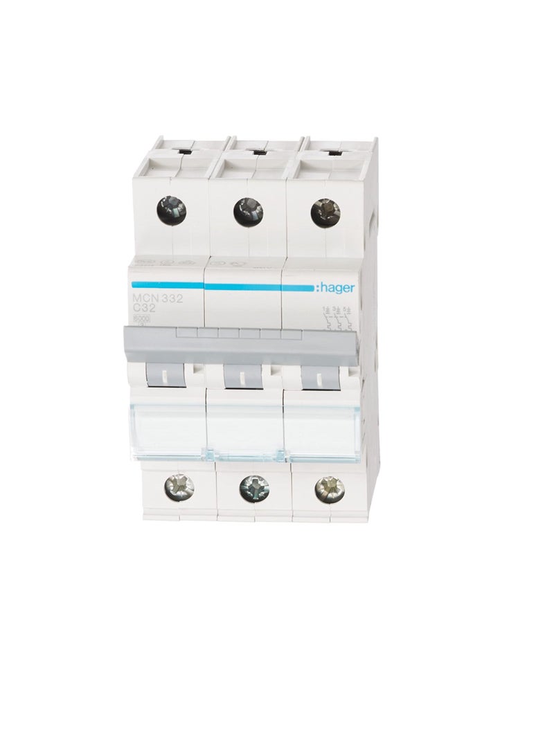 Hager HAGER Miniature circuit breaker Three Pole 32A 6KA TP MCB TYPE C MCN332 *ONEKONEKT*  - Image 1