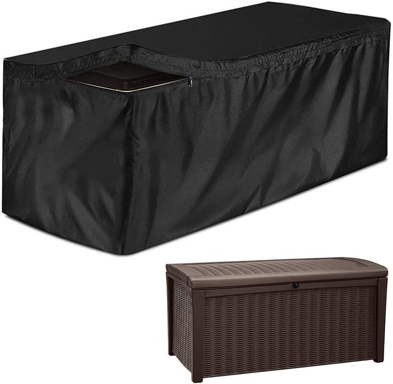 Skyour Patio Deck Box Cover Skyour Heavy Duty 420D Oxford 100% Waterproof Bench Outdoor Storage Deck Boxes Covers Garden Furniture Table Ottoman Dust Cover (Black, S: 48x24x22in) - Image 1