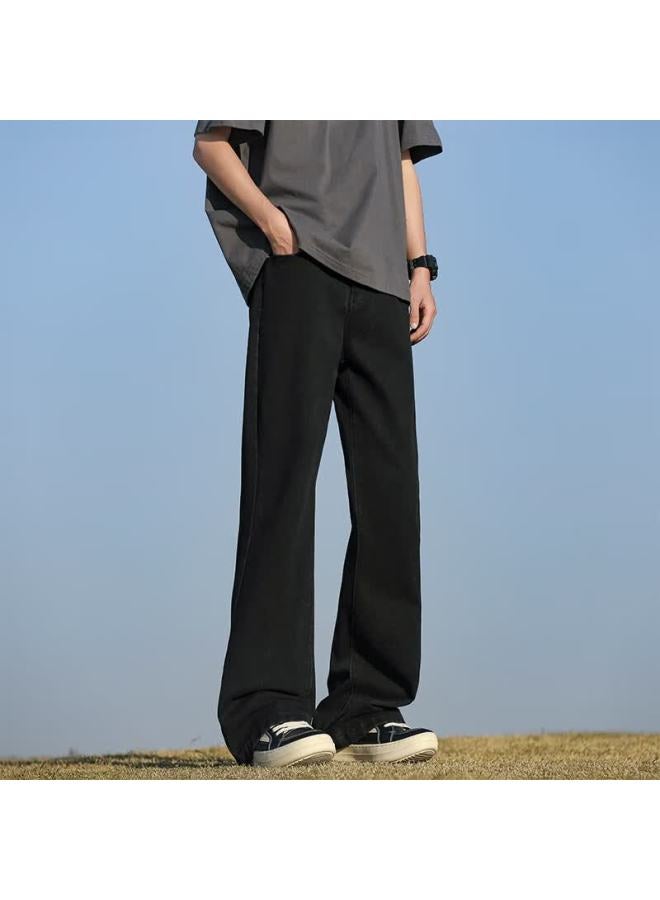 Maybeyond Men's Flared Jeans Autumn Winter Loose Slim Fit American Casual Pants Mn09 Black L - Image 3