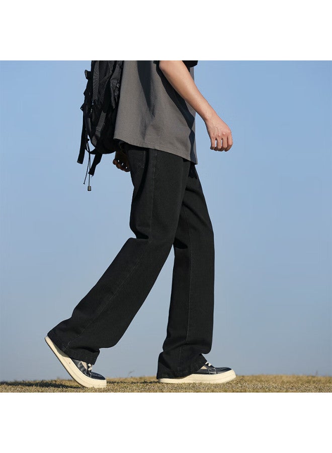 Maybeyond Men's Flared Jeans Autumn Winter Loose Slim Fit American Casual Pants Mn09 Black L - Image 2