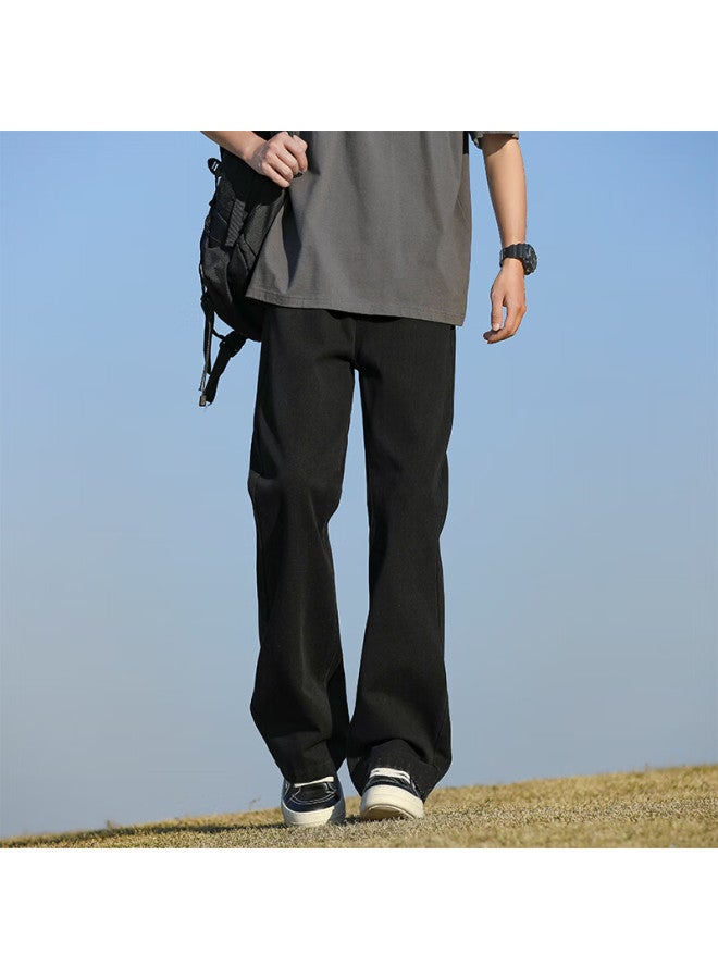 Maybeyond Men's Flared Jeans Autumn Winter Loose Slim Fit American Casual Pants Mn09 Black L - Image 1