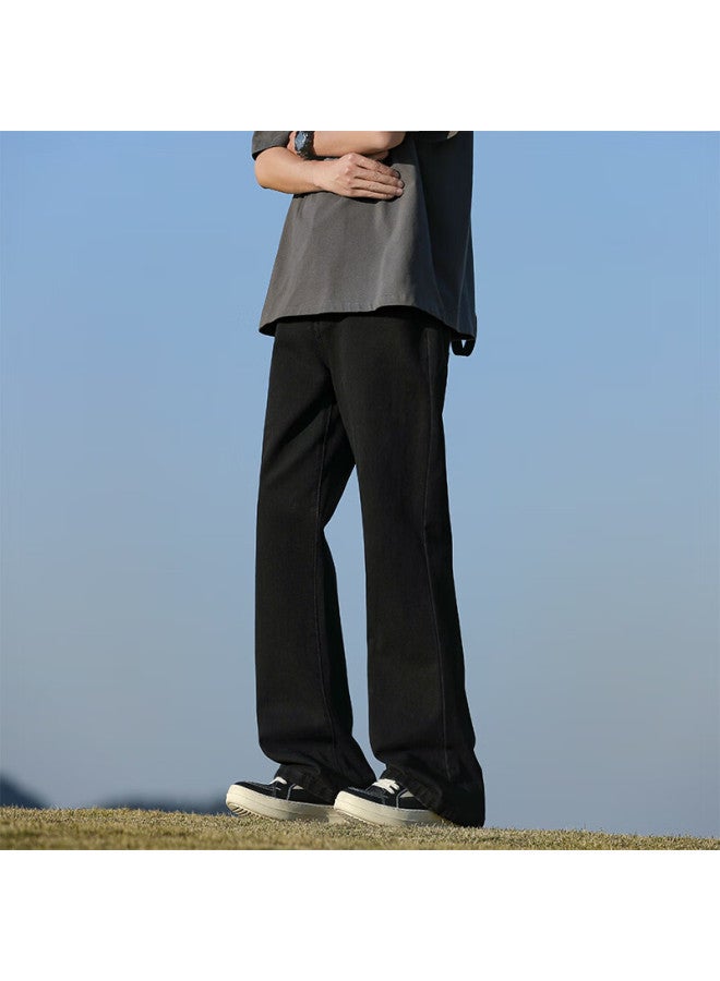 Maybeyond Men's Flared Jeans Autumn Winter Loose Slim Fit American Casual Pants Mn09 Black L - Image 5