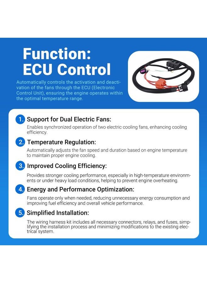 CULMKARI Dual Electric Fan Upgrade Wiring Harness Fits GM 1999–2006 ECU Control, 7L5533A226T, PVC Material, Electric Fan Wiring Harness, 15150065031, 12193473031 - Image 4