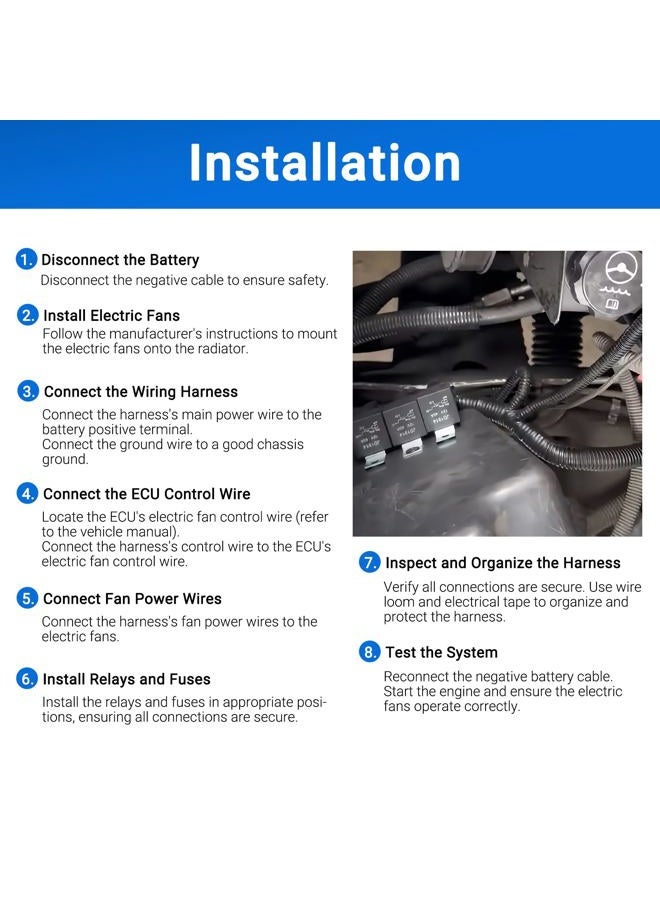 CULMKARI Dual Electric Fan Upgrade Wiring Harness Fits GM 1999–2006 ECU Control, 7L5533A226T, PVC Material, Electric Fan Wiring Harness, 15150065031, 12193473031 - Image 5