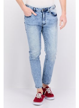 Men Slim Fit Washed Stretchable Jeans, Light Blue