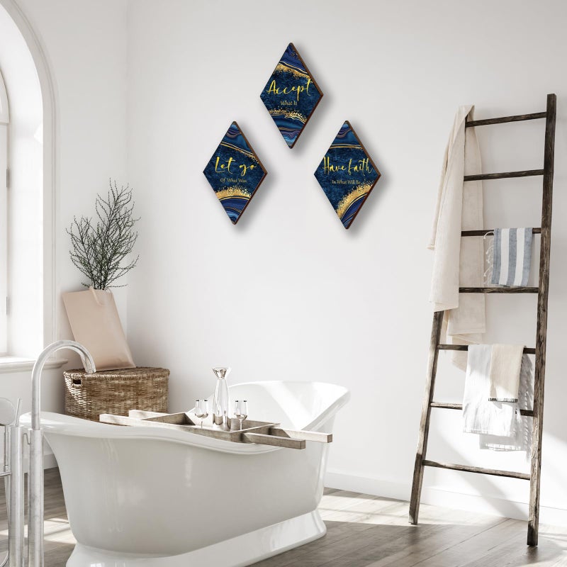 onizhity 3pcs زرقاء وذهبية الحمام ديكور جدار الذهب مع قبول goot - Image 5