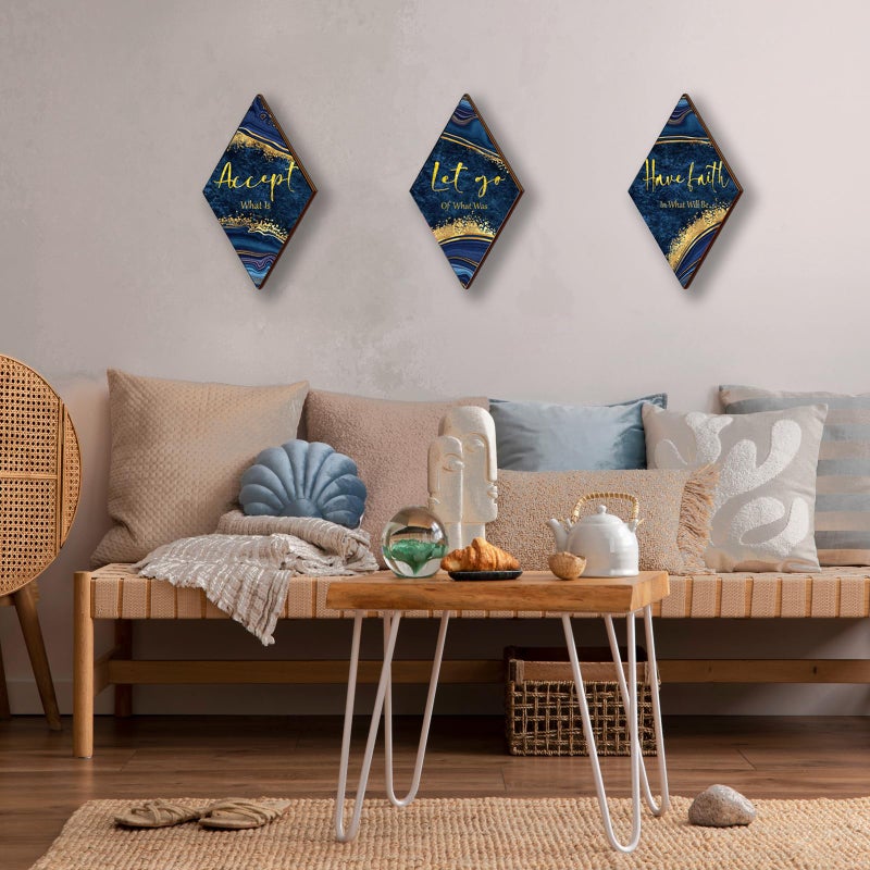 onizhity 3pcs زرقاء وذهبية الحمام ديكور جدار الذهب مع قبول goot - Image 4