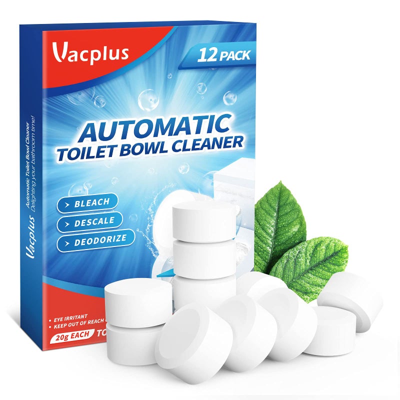 Vacplus Toilet Bowl Cleaner Tablets 12 PACK, Automatic Toilet Bowl Cleaners with Bleach for Deodorizing and Descaling, Bathroom Cleaner Against Tough Stains - Image 1