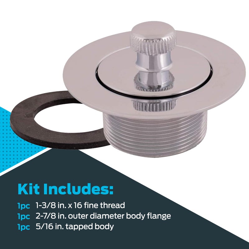 Eastman EZ-FLO Lift-n-Turn Bath Drain Assembly Kit, 1-3/8 in. x 16 Fine Thread, 2-7/8 in. OD Flange, 5/16 in. Tapped Zinc Body, Chrome Plated, 35231 - Image 3