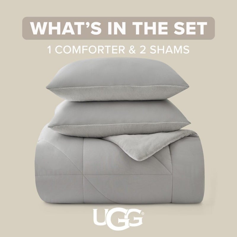 UGG Full/Queen Comforter Set â€“ 3 Piece Luxury Reversible Plush Queen Bed Set with Down Alternative Fill, Soft Comforter Bedding Set with 2 Queen Shams for Home & Bedroom Decor, Seal Gray (Corey) - Image 3