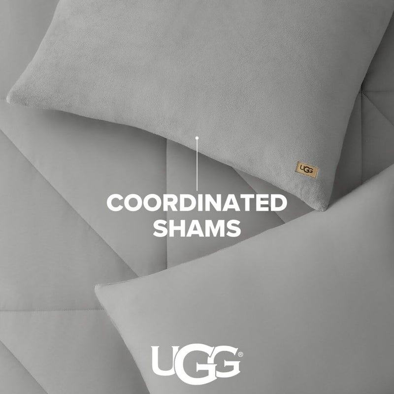 UGG Full/Queen Comforter Set â€“ 3 Piece Luxury Reversible Plush Queen Bed Set with Down Alternative Fill, Soft Comforter Bedding Set with 2 Queen Shams for Home & Bedroom Decor, Seal Gray (Corey) - Image 5