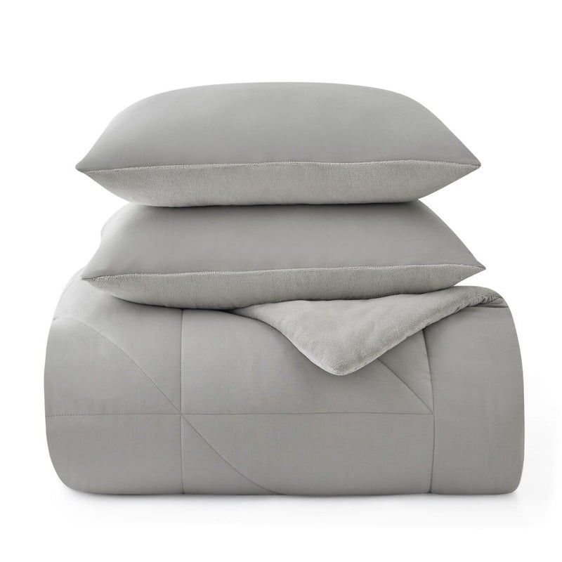 UGG Full/Queen Comforter Set â€“ 3 Piece Luxury Reversible Plush Queen Bed Set with Down Alternative Fill, Soft Comforter Bedding Set with 2 Queen Shams for Home & Bedroom Decor, Seal Gray (Corey) - Image 1