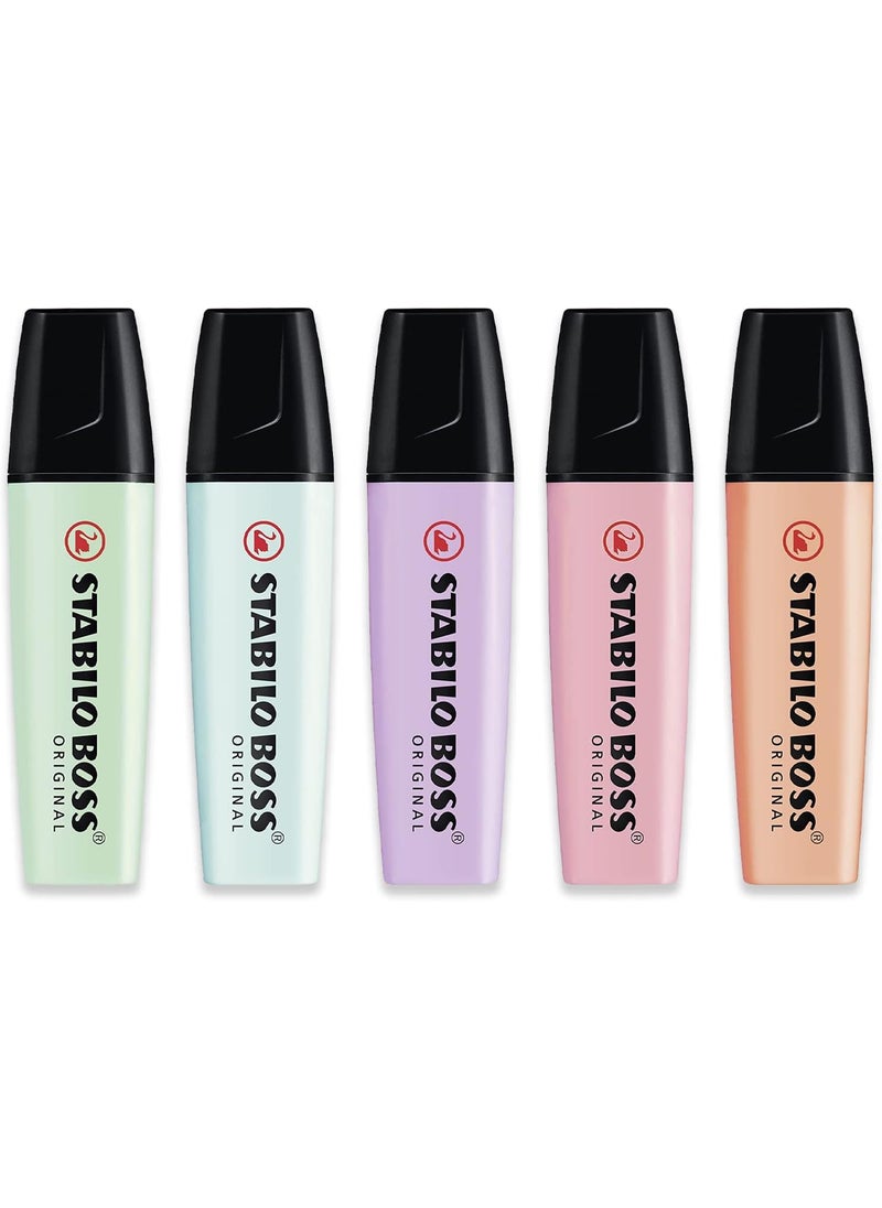 STABILO STABILO Highlighter BOSS ORIGINAL  Essential Pastel Pack of 5  Mint Green Turquoise Lilac Haze Pink Blush  Creamy Peach  - Image 1