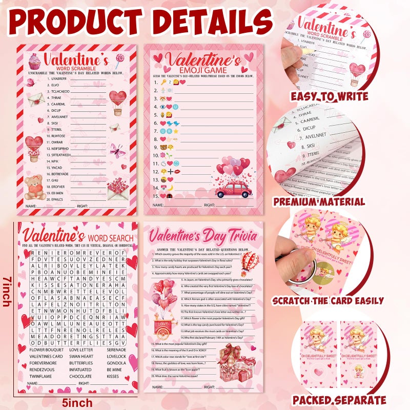 Sealmic 141 Pcs Valentine's Party Games for Adults Kids Valentines Day Games Cards Word Scramble Trivia Word Search Emoji Game with Pencil and Answer Key for Boys Girls Family Office Large Groups Activities - Image 3
