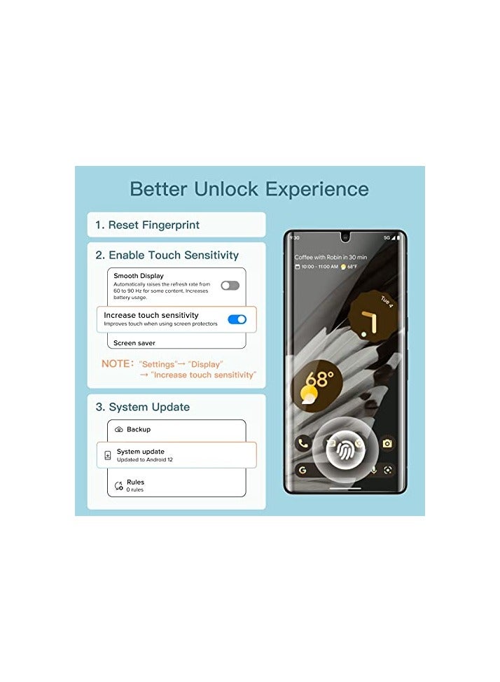 JETech Screen Protector for Google Pixel 7 Pro with Camera Lens Protector, Flexible TPU Film, Fingerprint ID Compatible, HD Clear, Easy Install, 2-Pack Each - Image 5