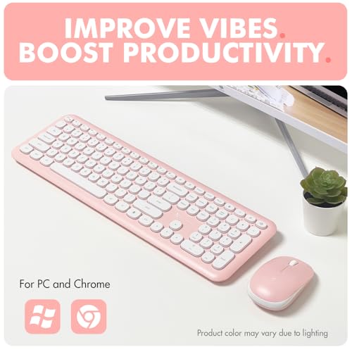 X9 Performance X9 Pink Keyboard and Mouse Wireless | Cute Wireless Keyboard and Mouse Combo - Transform Your Space with a Colorful Keyboard and Mouse Set for PC Laptop and Chrome (Pink/White) - Image 2