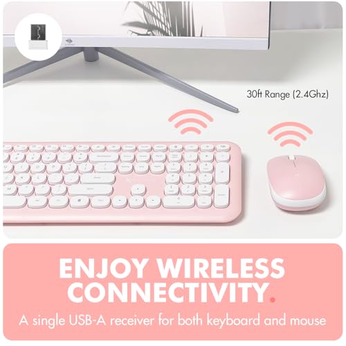 X9 Performance X9 Pink Keyboard and Mouse Wireless | Cute Wireless Keyboard and Mouse Combo - Transform Your Space with a Colorful Keyboard and Mouse Set for PC Laptop and Chrome (Pink/White) - Image 3