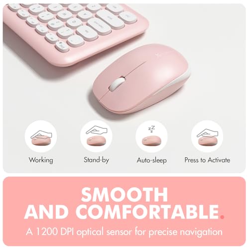 X9 Performance X9 Pink Keyboard and Mouse Wireless | Cute Wireless Keyboard and Mouse Combo - Transform Your Space with a Colorful Keyboard and Mouse Set for PC Laptop and Chrome (Pink/White) - Image 4