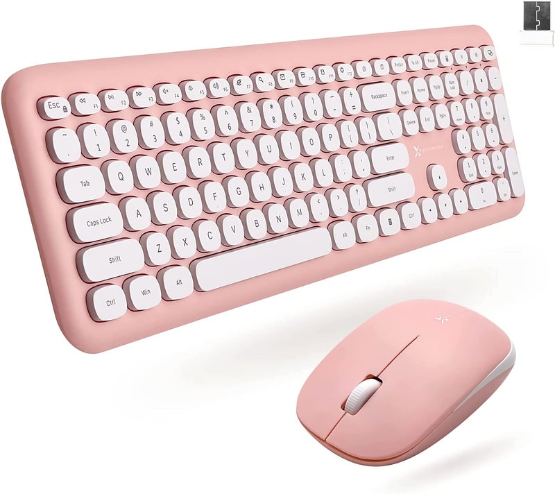 X9 Performance X9 Pink Keyboard and Mouse Wireless | Cute Wireless Keyboard and Mouse Combo - Transform Your Space with a Colorful Keyboard and Mouse Set for PC Laptop and Chrome (Pink/White) - Image 1