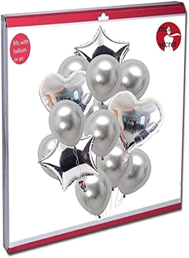 secret foil silver heart & star balloon - silver latex balloon