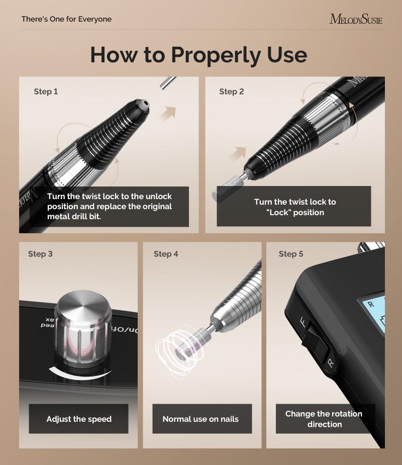 MelodySusie Entry-Level Clip-On Cordless Nail Drill, SC320H 30000RPM Popular Classic E-File with LCD Display for Manicure Shaping & Gel Removal, Perfect for Training, Nail Art Practice & Home Use - Image 3