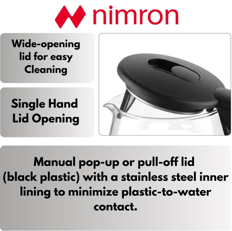 nimron 1.8L Glass Electric Kettle 1500W Fast Boiling | Borosilicate Glass Body, 304 Stainless Steel Base, LED Light Ring, Auto Shut-Off & Boil Dry Protection | Tea & Coffee Kettle - Image 5
