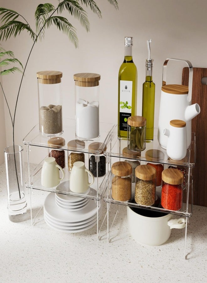 STARLATTA 2 Pcs Cabinet Organizer Shelf，Stackable Kitchen Counter Shelves, Spice Rack,Countertop Organizers，Clear Plastic Storage Shelves Rack for Makeup，Bathroom, Cupboard，Desk，Pantry Organization - Image 2