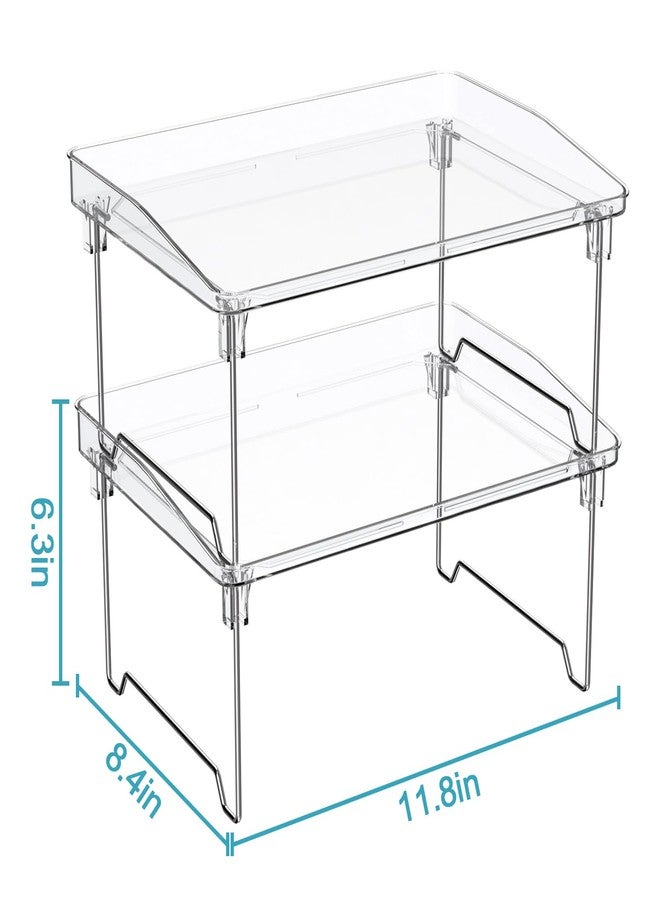 STARLATTA 2 Pcs Cabinet Organizer Shelf，Stackable Kitchen Counter Shelves, Spice Rack,Countertop Organizers，Clear Plastic Storage Shelves Rack for Makeup，Bathroom, Cupboard，Desk，Pantry Organization - Image 4