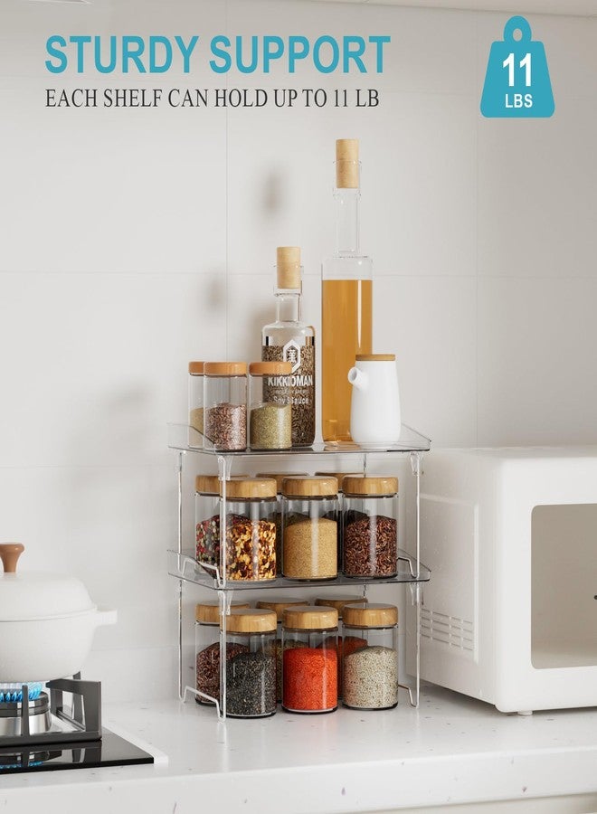 STARLATTA 2 Pcs Cabinet Organizer Shelf，Stackable Kitchen Counter Shelves, Spice Rack,Countertop Organizers，Clear Plastic Storage Shelves Rack for Makeup，Bathroom, Cupboard，Desk，Pantry Organization - Image 5