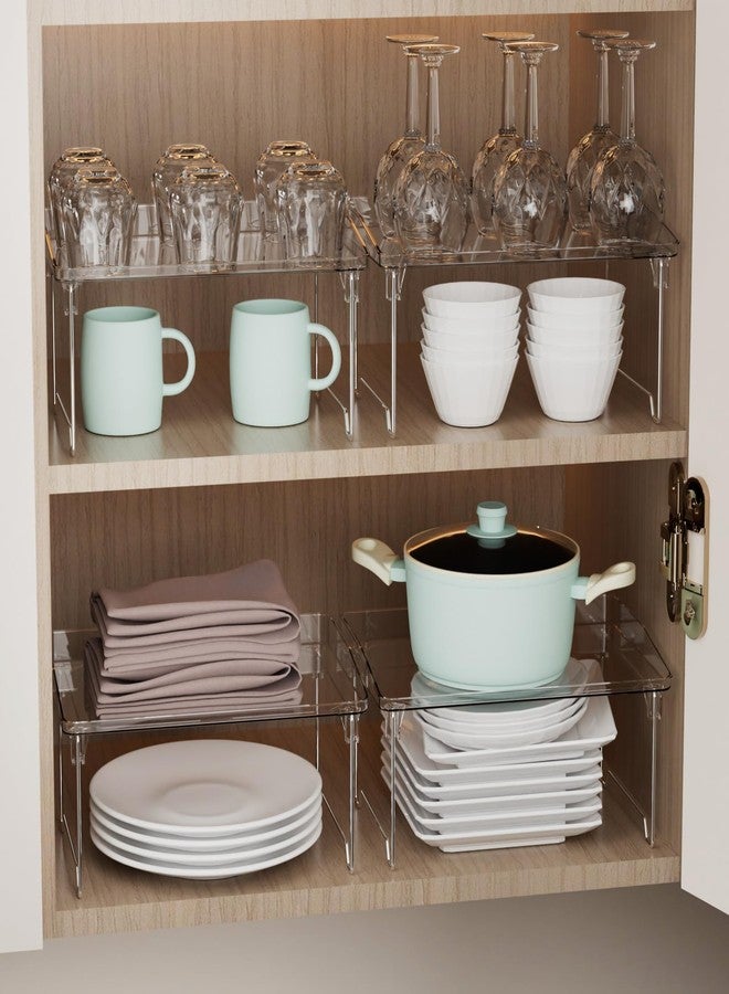 STARLATTA 2 Pcs Cabinet Organizer Shelf，Stackable Kitchen Counter Shelves, Spice Rack,Countertop Organizers，Clear Plastic Storage Shelves Rack for Makeup，Bathroom, Cupboard，Desk，Pantry Organization - Image 3