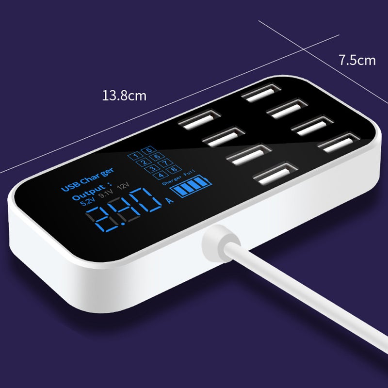 A9S Fast Car Charger 8 Port Multi USB LCD Display 12V Phone Charger USB Hub for Phone Tablets DVR - Image 2