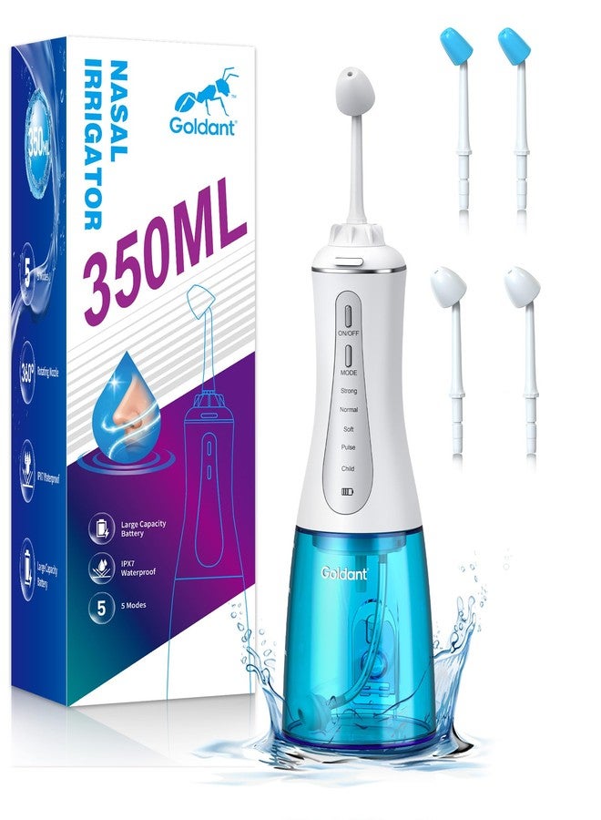 GOLDANT 350ML Neti Pot Sinus Rinse Kit, Nasal Irrigation System with 5 Modes, 4 Nozzles, Cordless Rechargeable, IPX7 Waterproof, Nose Cleaner for Sinus Relief (350ML No Salt - Image 1