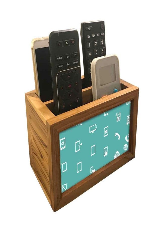 Nutcase Designer Teak Wood TV Remote Stand For Home Remote Holders Organizer Caddy for TV/AC Remotes Control -Multipurpose Desk Organiser-6�x4�x4� - Gadgets Blue - Image 1
