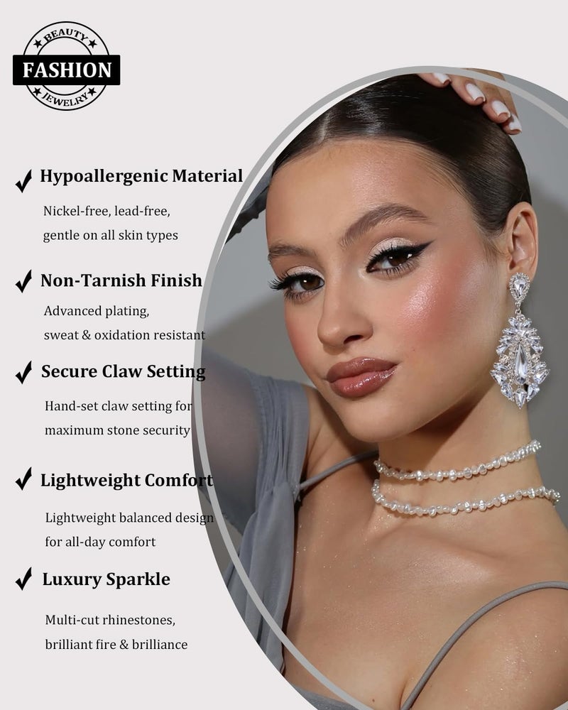 XSBODY Prom Drop Chandelier Earrings for Women Dangling Bling Hypoallergenic Large Rhinestone Earrings Formal Wedding Jewelry - Image 3