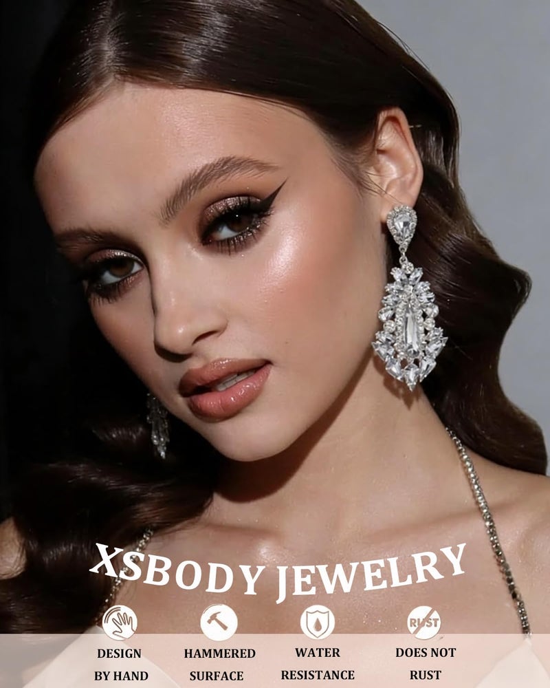 XSBODY Prom Drop Chandelier Earrings for Women Dangling Bling Hypoallergenic Large Rhinestone Earrings Formal Wedding Jewelry - Image 4