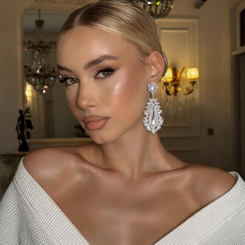XSBODY Prom Drop Chandelier Earrings for Women Dangling Bling Hypoallergenic Large Rhinestone Earrings Formal Wedding Jewelry - Image 2