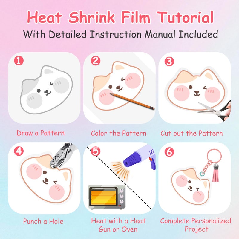 Esmorah 242Pcs Shrink Dink Sheets Keychain Kit  With 20 Sheets 7.9""X5.7"" Shrink Art Paper  Ear Hooks  Brooches  Colorful Key Rings & Jump Rings  Hole Punch  Tweezers - Ideal For Diy Crafts  Kids & Adults - Image 3