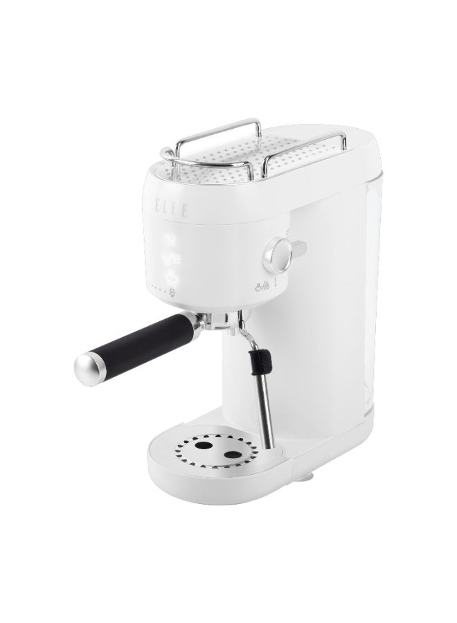 ELLE Panache Series Espresso Coffee Maker, White, 1L Water Tank, 20-Bar Pressure, Integrated Milk Frothing System, 1400W, Sleek Design - Image 1