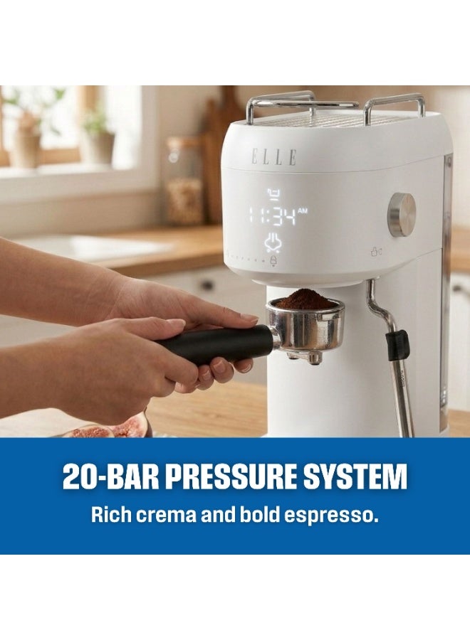 ELLE Panache Series Espresso Coffee Maker, White, 1L Water Tank, 20-Bar Pressure, Integrated Milk Frothing System, 1400W, Sleek Design - Image 5