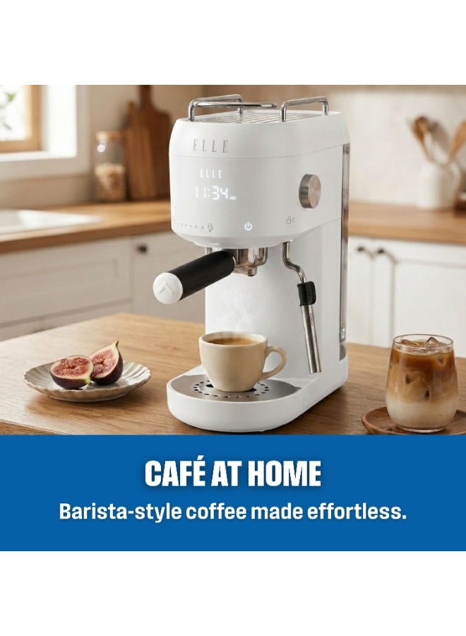 ELLE Panache Series Espresso Coffee Maker, White, 1L Water Tank, 20-Bar Pressure, Integrated Milk Frothing System, 1400W, Sleek Design - Image 4