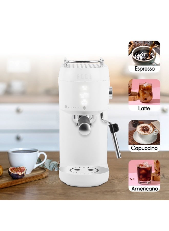 ELLE Panache Series Espresso Coffee Maker, White, 1L Water Tank, 20-Bar Pressure, Integrated Milk Frothing System, 1400W, Sleek Design - Image 3