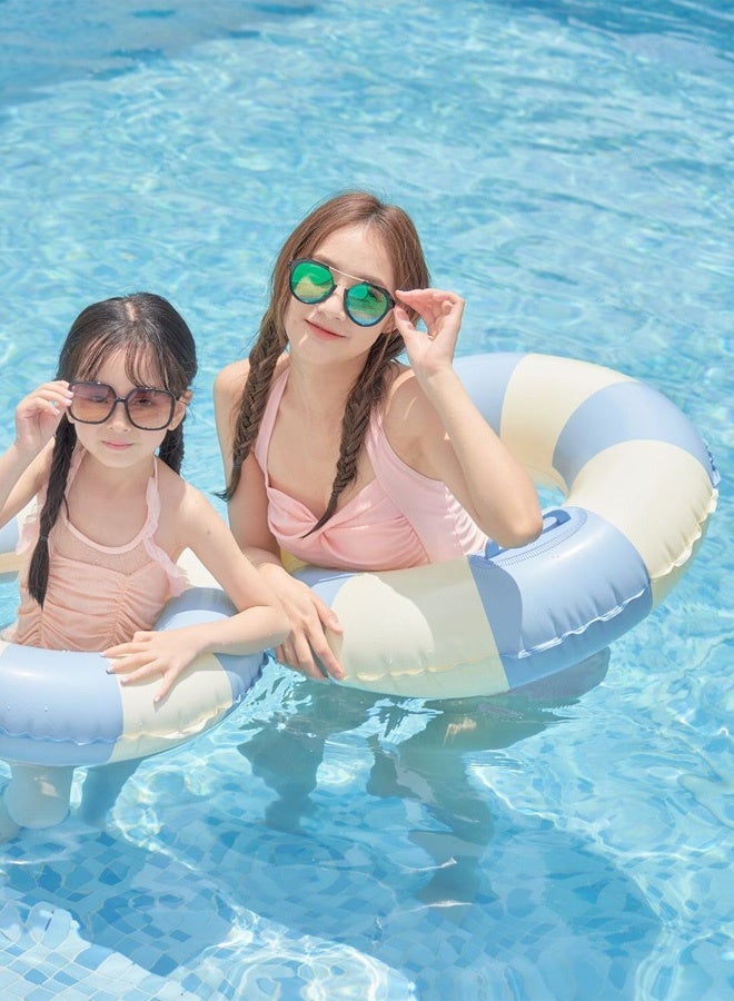 Hanayo Swimming Ring Cute Float Ring Simple Design Inflatable Striped Float with Handle for Adults Stylish Swimming Ring for Sea Pool Beach Summer Vacation Overseas Travel(Blue) - Image 4