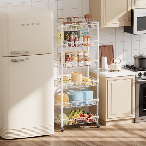 SINGAYE 6 Tier Basket Shelf Wire Shelving Unit Adjustable Storage Shelves Big Basket Rack for Garage Kitchen Office Pantry Corner 17" Dx12 Wx63 H White - Image 2