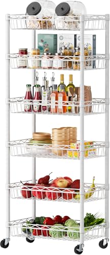 SINGAYE 6 Tier Basket Shelf Wire Shelving Unit Adjustable Storage Shelves Big Basket Rack for Garage Kitchen Office Pantry Corner 17" Dx12 Wx63 H White - Image 1